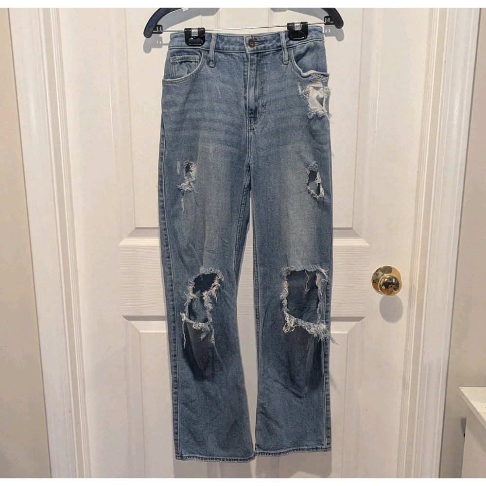 Y2K Grunge Distressed Dad Jeans Hollister Ultra High Rise Straight W25 L31